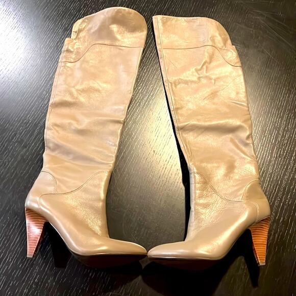 Guess Over The Knee Taupe Heeled Boots Size 8 - Picture 1 of 7
